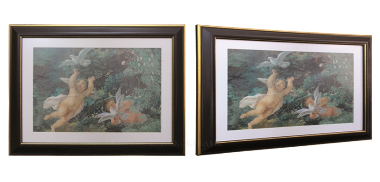 กรอบรูปไม้พลาสติกสีน้ำตาลขอบทอง-ภาพพิมพ์จากต่างประเทศ